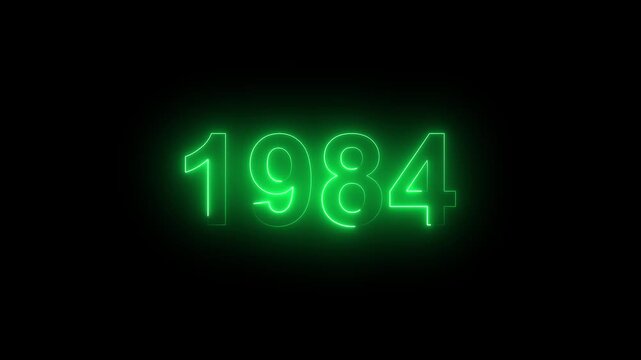 Glowing Vintage neon number 1984 glowing in dark retro style. Classic illuminated year display for historical timeline or century celebration alpha channel neon numbers.