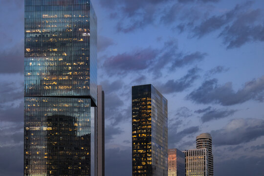 Israel, Tel Aviv financial business district skyline with shopping malls and high tech offices