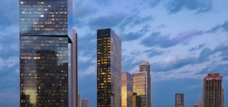 Israel, Tel Aviv financial business district skyline with shopping malls and high tech offices