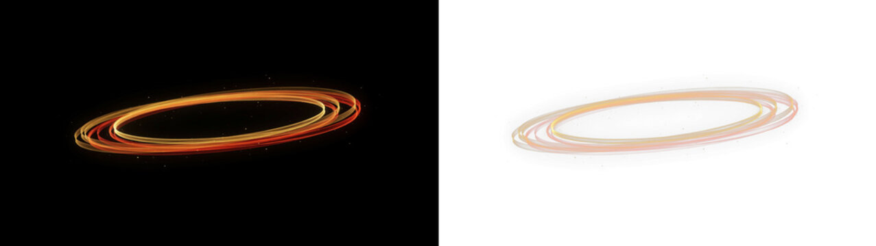 Glowing fiery magical energy rings swirling in a dynamic formation isolated on transparent background
