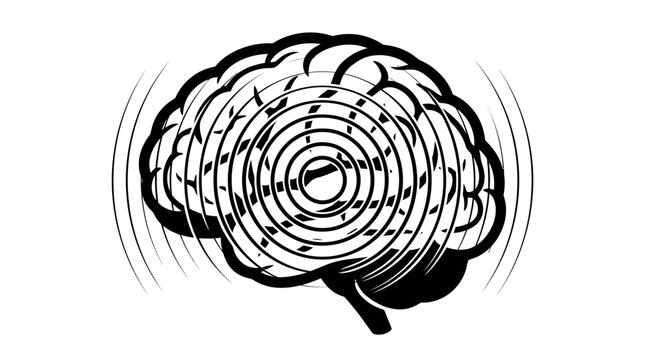 Abstract illustration of a human brain with radiating sound waves or energy ripples.