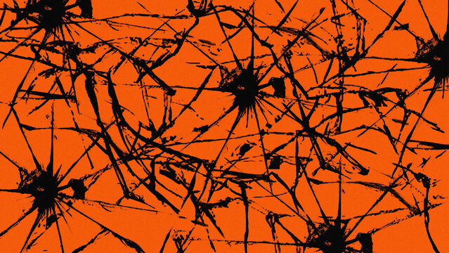 Grungy web scratch ink splatter abstract pattern with grainy noise texture background for edgy Halloween poster design.   