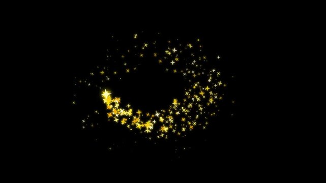 Yellow Magic Glitter Sparkle Trail Transition on Black Background, Golden Glowing Starlight Path with Bright Yellow Twinkling Stars, Fairy Dust Wand Effect, Fast Glittering Star Lines