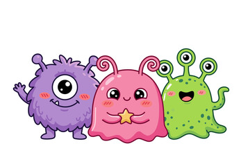 Three cute monster friends, flat vector character set © Zizi