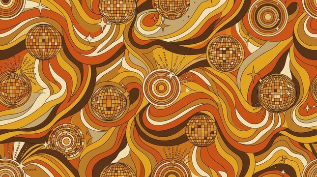 Disco ball pattern with mirrored reflection reflective seventies nightlife celebration