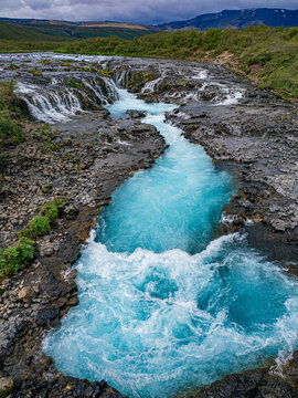 Bruarfoss,  a blue waterfall in Iceland