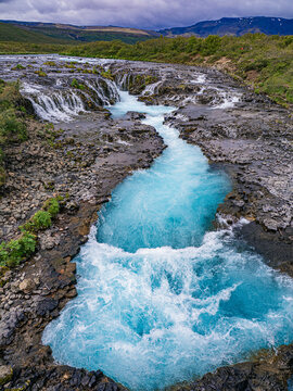 Bruarfoss,  a blue waterfall in Iceland