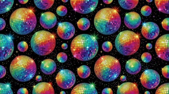 Disco ball pattern with mirrored reflection reflective seventies nightlife celebration