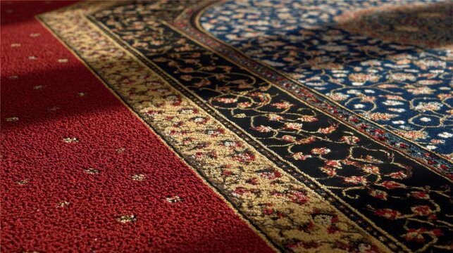 Detailed view of a richly patterned traditional Oriental carpet