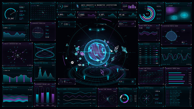 Futuristic HUD interface displaying anti-gravity control and telemetry data