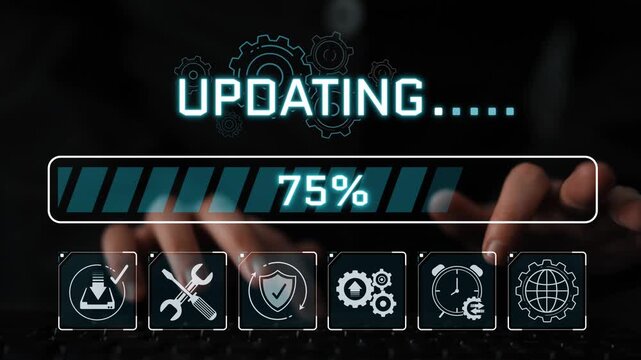 Digital Update Process with Progress Bar Visual and User Interaction on Keyboard, Technology Concept Illustration Sigmoid