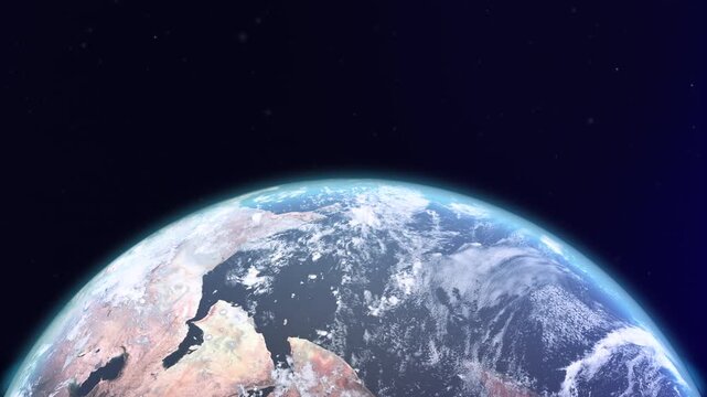 Rotating Earth in deep space with a dark star field and generous copy space, symbolizing global business, international communication, technology and worldwide connection.World map element of this cli