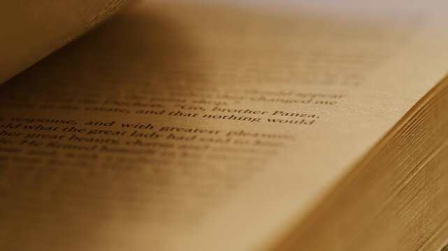Macro Book Pages Flipping Slowly Soft Focus, Extreme Close Up Slow Motion