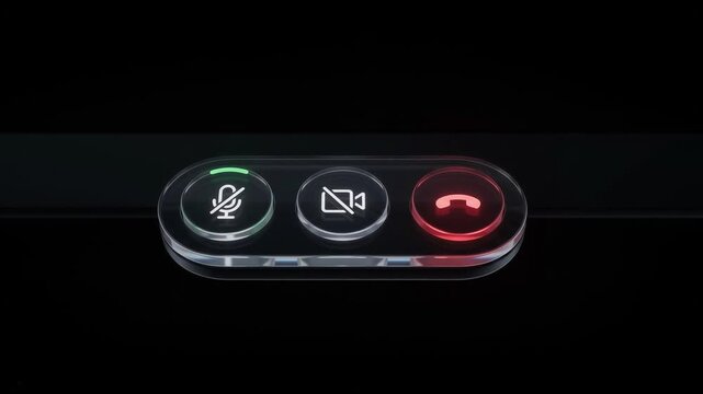 Modern glowing video call control panel with mute and end call buttons on dark background