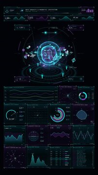 Futuristic UI HUD dashboard with levitation control and data charts