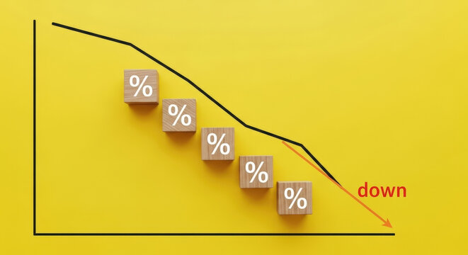 Percentage Decrease Chart Blocks Graph Down Trend Economy Finance Illustration Decreasing Percentage Symbol Statistics Business Decline Arrow Analytics Yellow Background