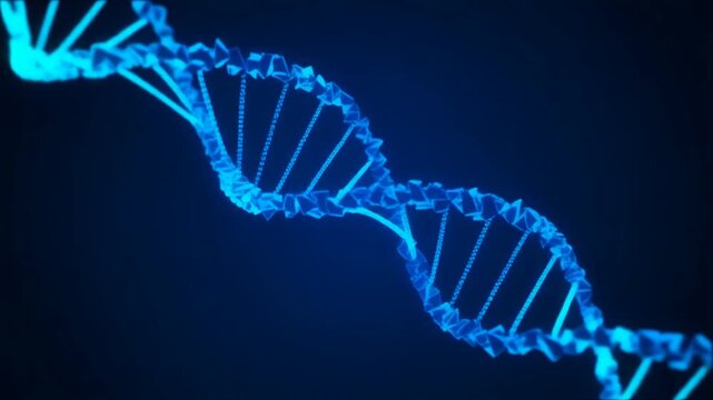 3D DNA Helix Structure - Blue Genetic Code Double Helix on Dark Background