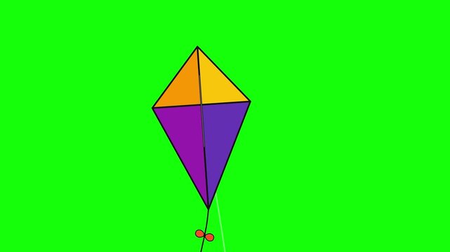 Traditional Diamond Kite Flying Animation on Green Screen, Seamless Loop Vector Motion Graphic of Colorful Kite Fluttering in the Wind for Summer Leisure and Outdoor Activity Concepts