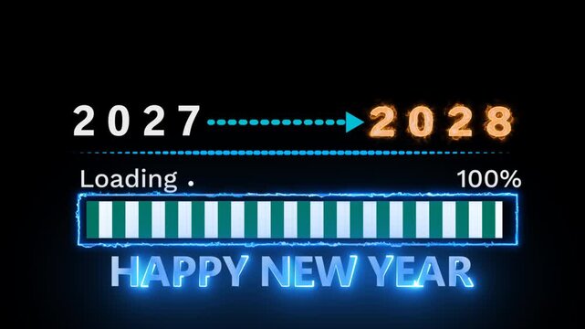2027 year convert to 2028 year, New year celebration with loading bar and happy new year text animation
