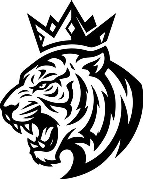 tiger head in profile with a geometric crown