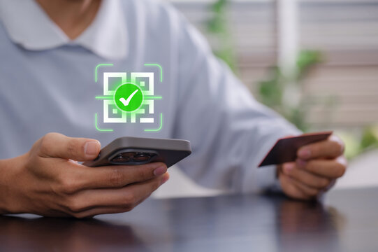 QR Code Payment Verification for Secure Mobile Banking and Digital Transactions, Smartphone Payment Authentication with Approved Scan Confirmation for Financial Technology and Cashless Commerce