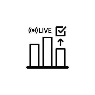 A black and white line art icon representing live data growth, analytics, and successful statistics tracking