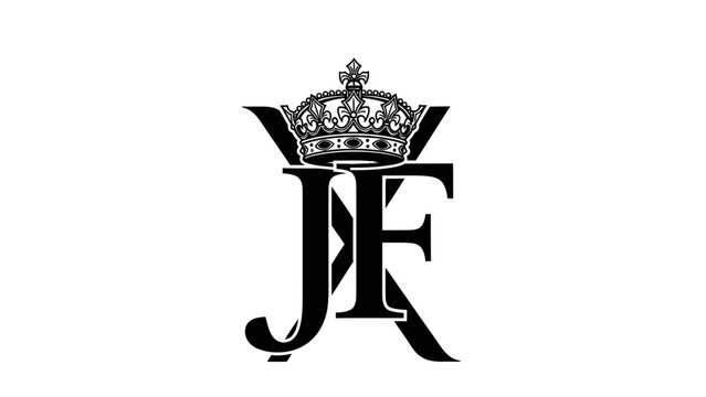 Black Letter JF Logo Monogram with Royal Crown Icon