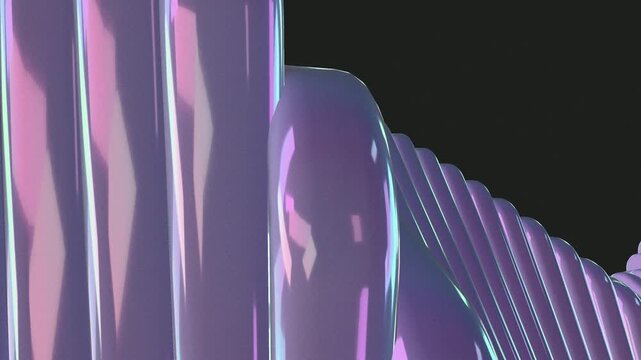 Iridescent ribbed ribbon twisting in purple and pink on black