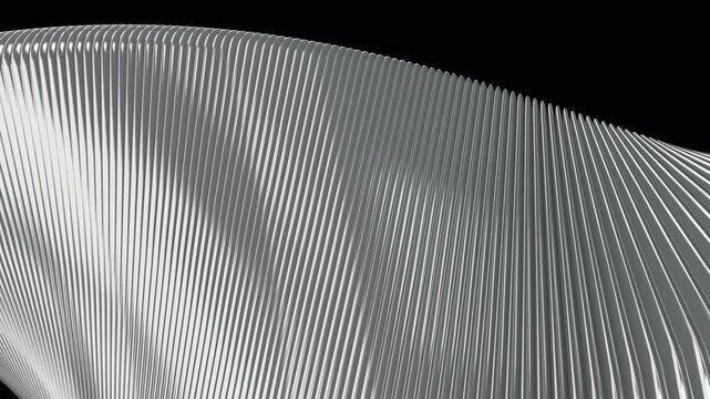 Twisting silver ribbed metal wave on black