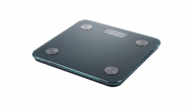 Modern digital glass bathroom scale with illuminated display showing zero on a white background white background