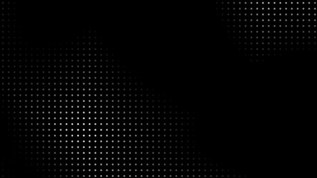  Animated abstract dark dots seamless lopping background. Animated abstract technology random dots and grid 4K on black background. Animated halftone dot grid of white dots, 