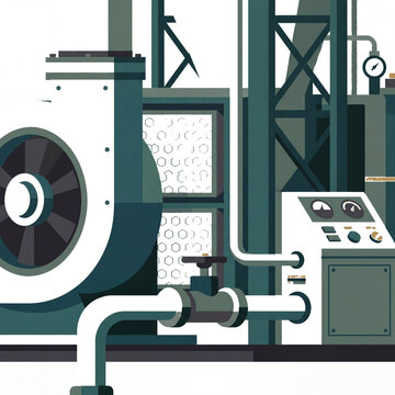 Modern Carbon Capture Machinery Flat Vector Industrial Landscape Illustration