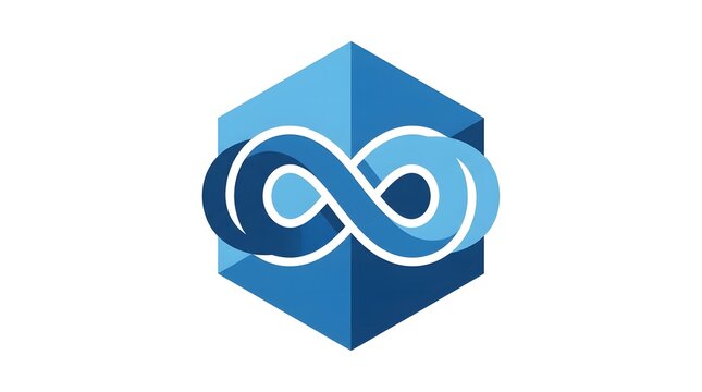 Modern blue infinity symbol within a hexagonal shield logo representing security technology and endless connectivity
