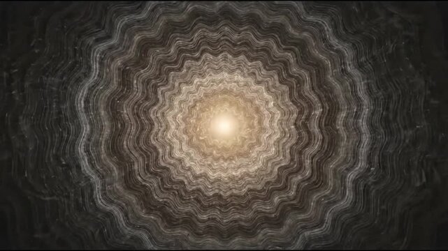 Abstract glowing tunnel animation with dark wavy concentric rings and bright center light creating endless hypnotic motion for modern digital background visual footage