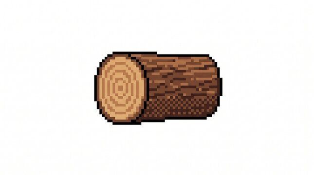 16-bit pixel art illustration of a simple brown wood log game item isolated on white.