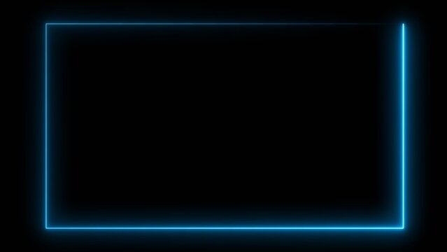 Neon blue glowing rectangle frame border design glowing in darkness creating cyber futuristic visual overlay