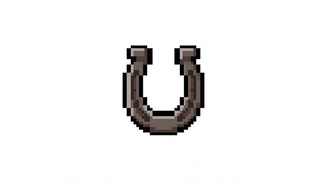 16-bit pixel art illustration of a simple iron horseshoe game item isolated on white.