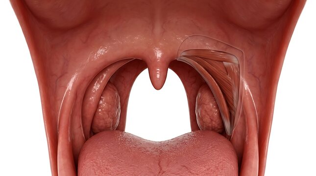 Anatomical Illustration of the Human Oral Cavity and Throat Structure