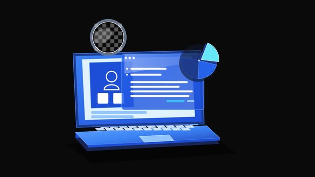 Laptop Displaying Employee Profile Directory and Team Organization Chart Animation for Corporate Human Resources Software Presentation