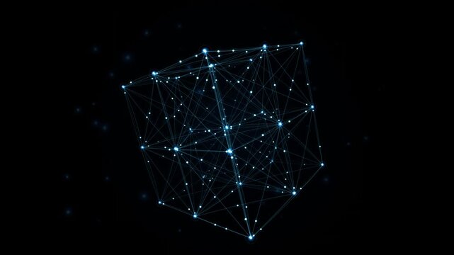 Abstract glowing blue quantum lattice structure with dynamic particle