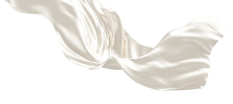 Luxury pearl white fabric flowing isolated on transparent background design for product display 3D render