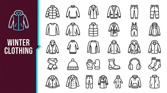Collection of winter clothing vector icons