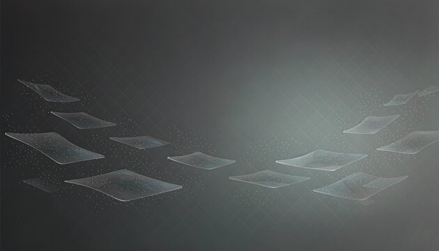 Abstract Technology Background With Floating Transparent Data Sheets And Particle Grid