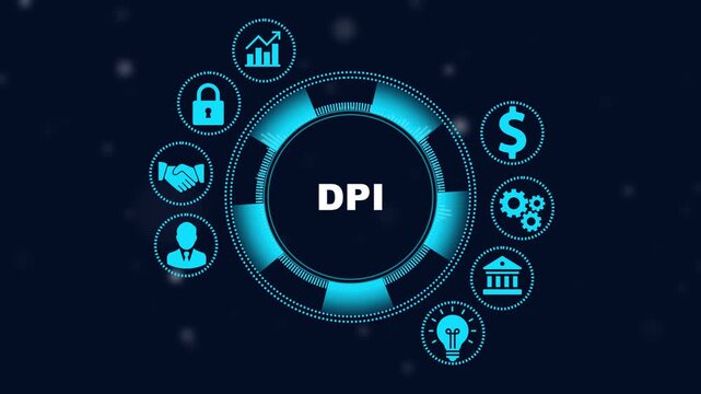Dpi concept animation with digital business and hud interface for technology and data analysis presentations