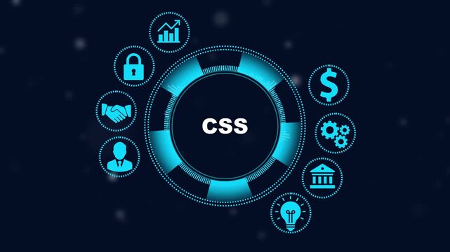 Css programming language concept with animated digital interface and business futuristic web development technology background