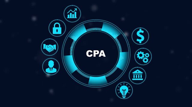 Cpa certified public accountant concept with digital hud interface and financial animation accounting