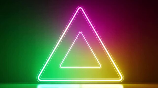 Vibrant neon triangle glowing gradient background abstract geometric shape digital animation
