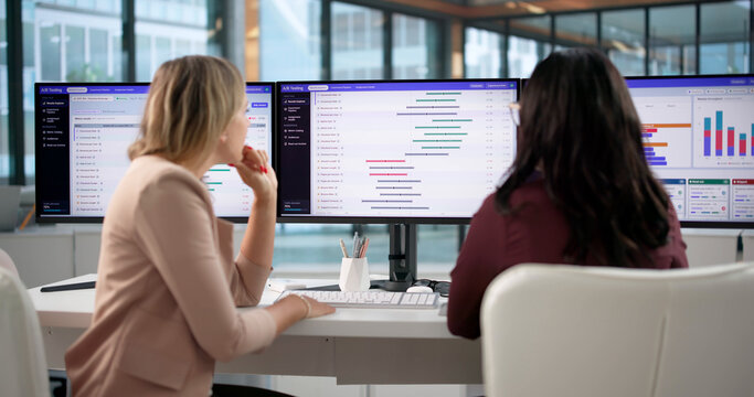 Product Manager Analyzes A B Test Results On Computer
