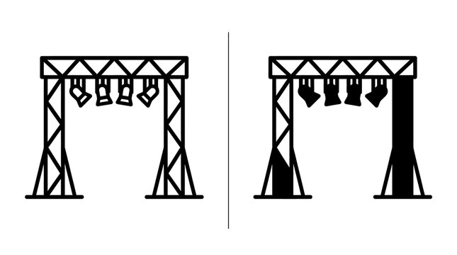 Stage lighting truss system icons in outline and solid styles for event production.