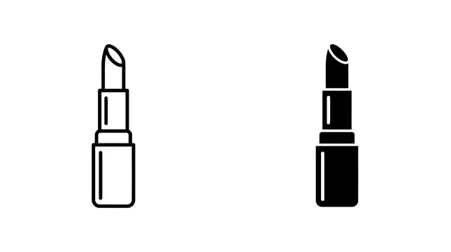 Cosmetic lipstick makeup icon in solid and outline style for beauty branding.